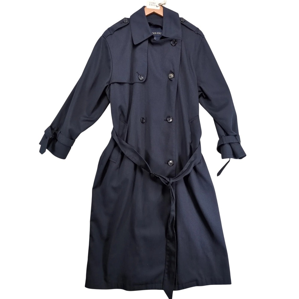 Vintage London Fog Navy Trench Coat Womens 10P Belted Double Breasted Classic